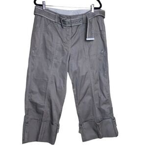 Port Louis Pants Womens 10 Olive‎ Green Utility Capri Belted Pockets